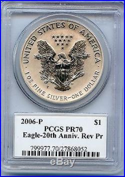 2006-P American Silver Eagle Dollar PCGS PR 70 Reverse Proof 20th Ann. JR543