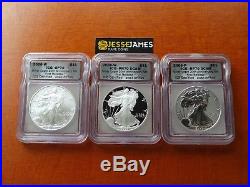 2006 P Reverse Proof Silver Eagle Icg Pf70 Sp70 20th Anniversary 3 Coin Set Fr