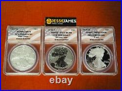 2006 Reverse Proof Silver Eagle 20th Anniversary 3 Coin Set Anacs Rp70 Pr70 Sp70