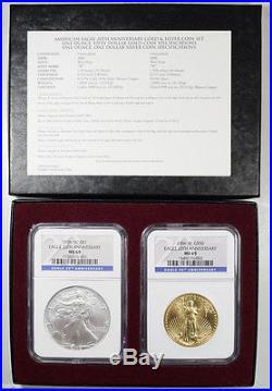 2006-W 20TH ANNIV 1 OZ BURNISHED GOLD & SILVER EAGLE 2 COIN SET NGC MS-69 With COA