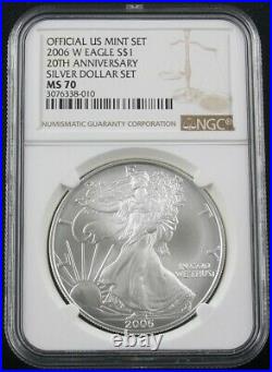 2006 W Burnished Silver Eagle 20th Anniversary Set Ngc Ms 70