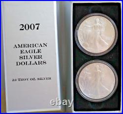 2007 American Eagle Silver Dollars X 2 2 oz. Of Fine Silver BUC Boxed