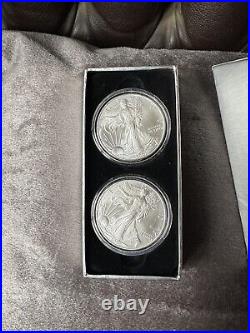 2007 American Eagle Silver Dollars X 2 Silver Ingot Shaped Box In Plastic Cases