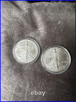 2007 American Eagle Silver Dollars X 2 Silver Ingot Shaped Box In Plastic Cases