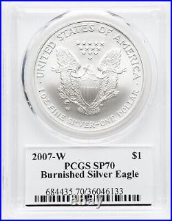 2007-W Burnished Silver Eagle Dollar PCGS SP70 Mercanti Hand Signed Low POP