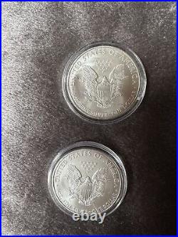2008 2x American Eagle Silver Dollars Silver Ingot Box And Plastic Case