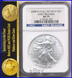 2008 W $1 Burnished Silver Eagle Reverse Of 07 Ngc Ms70 Early Releases Perfect
