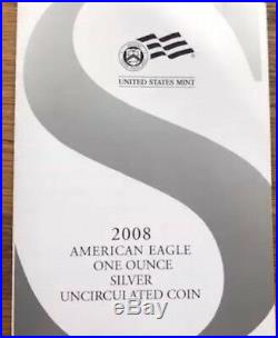 2008-W Burnished Silver Eagle 2008 Reverse 2007 With Box & COA