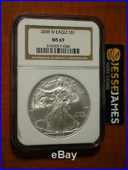 2008 W Burnished Silver Eagle Ngc Ms69 Reverse Of 2007 Double Error (label Too)