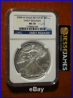 2008 W Burnished Silver Eagle Ngc Ms70 Reverse Of 2007 Early Releases Blue Label