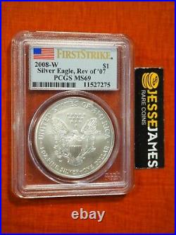 2008 W Burnished Silver Eagle Pcgs Ms69 Reverse Of 2007 Die Variety First Strike