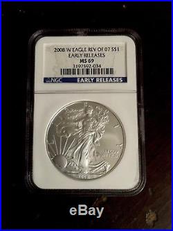 2008-W Burnished Silver Eagle (With Reverse Of 2007) NGC Early Releases MS 69