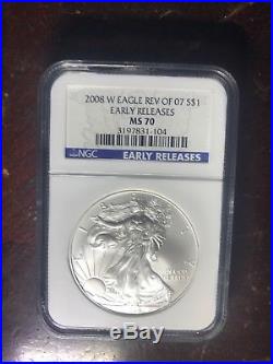 2008-W Burnished Silver Eagle (With Reverse Of 2007) NGC Early Releases MS 70