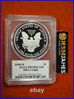 2008 W Proof Silver Eagle Pcgs Pr70 Dcam John Mercanti Hand Signed Flag Label