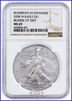 2008-W (Reverse of 07) 1 Oz Burnished American Silver Eagle NGC MS69 SKU17899