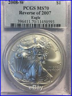 2008-W Reverse of 2007-W (Burnished) Silver American Eagle PCGS MS-70