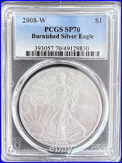 2008-W Silver Eagle Burnished PCGS SP70 2008 W American Silver Eagle ASE