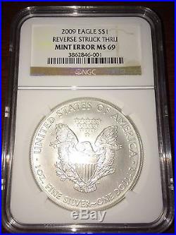 2009 USA $1 Silver Eagle REVERSE STRUCK THRU MINT ERROR MS 69 NGC Coin