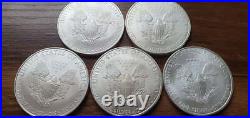 2010 1 oz American Silver Eagle 99.9% Pure Silver Bullion Coin x 5 coins (1)
