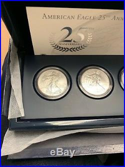2011 $1 American Silver Eagle 25th Anniversary 5 pc. Silver Coin Set Fresh