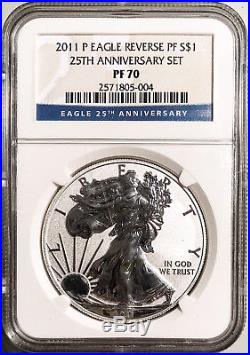 2011 $1 American Silver Eagle Reverse Proof 25th Anniversary NGC PF-70
