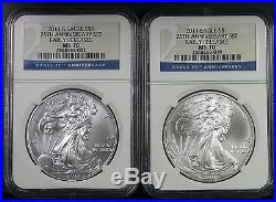 2011 25th Anniv. Silver Eagle Set 5 Coins NGC MS/PF70 Early Release