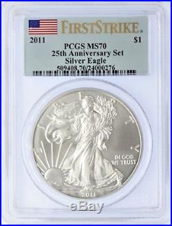 2011 5-Coin Silver Eagle Set PCGS PR/MS70 25th Anniversary Set Flag First Strike