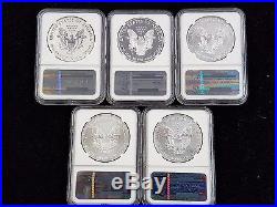 2011 American Silver Eagle 25th Anniversary 5-Coin Set ALL PF70 / MS70 NGC
