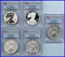 2011 American Silver Eagle 25th Anniversary 5 Coin Set PCGS PR69 MS69 JX067