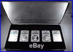 2011 American Silver Eagle 25th Anniversary 5 Coin Set PF70/MS70 NGC