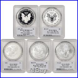2011 American Silver Eagle 25th Anniversary 5-pc Set PCGS 70 Moy Signed