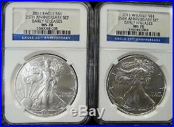 2011 Ms Pf 70 Ngc Silver Eagle $1 Set 25th Anniversary 5pc Proof Early Releases