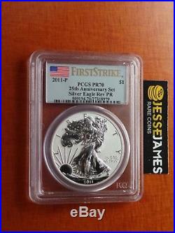2011 P Reverse Proof Silver Eagle Pcgs Pr70 Flag First Strike From 25th Ann Set