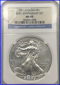 2011 S Ngc Ms69 Silver American Eagle From 25th Anniversary Set Low Mintage