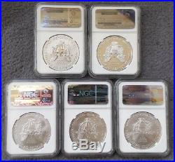 2011 Silver Eagle 25th Anniversary 5 COIN SET Early Release NGC GRADED PF70 MS70