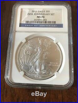 2011 Silver Eagle 25th Anniversary 5 Coin Set NGC MS70 PF70