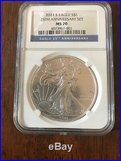 2011 Silver Eagle 25th Anniversary 5 Coin Set NGC MS70 PF70
