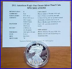 2011-W 1 Oz Proof American Silver Eagle Coin 0.999 With OGP & COA