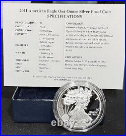 2011 W Us Mint. 999 Silver Proof Coin American Eagle One (1) Ounce +box/case/coa