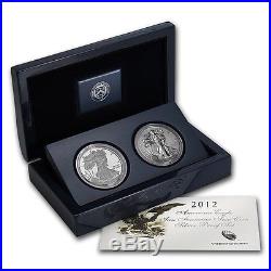 2012 S REVERSE PROOF SILVER EAGLE 2 COIN 75TH ANNIVERSARY SETseal box (10)set