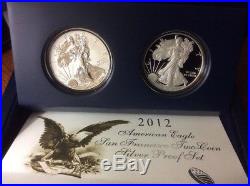 2012 S Reverse Proof Silver Eagle 2 Coin 75th Anniversary Set With Box/coa