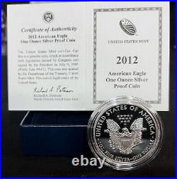 2012 W Us Mint. 999 Silver Proof Coin American Eagle One (1) Ounce +box/case/coa