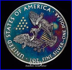 2013 Silver American Eagle Coin Colorful Rainbow Toning #a888