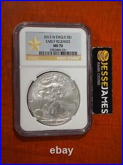 2013 W Burnished Silver Eagle Ngc Ms70 Early Releases Gold Star Label