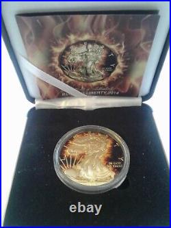 2014 American Silver Eagle Burning Liberty 1oz Silver in Display Case with COA