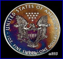 2014 Silver American Eagle Coin Colorful Rainbow Toning #a893