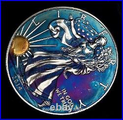 2014 Silver American Eagle Coin Colorful Rainbow Toning #a893