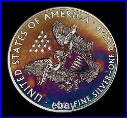 2014 Silver American Eagle Coin Colorful Rainbow Toning #a893