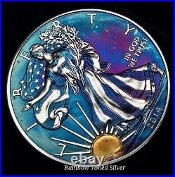 2014 Silver American Eagle Coin Colorful Rainbow Toning #a893