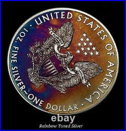 2014 Silver American Eagle Coin Colorful Rainbow Toning #a893